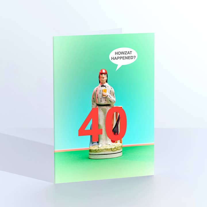 40th Birthday Howzat Happened cricketer with a beer card for wholesale by Ornament Art