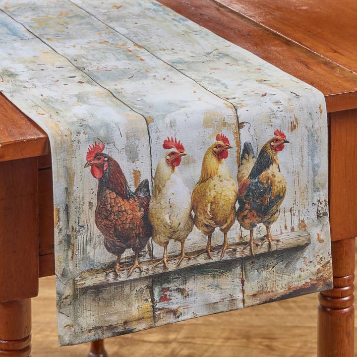 Four Chickens In A Row Table Runner 54" L for wholesale by Park Designs