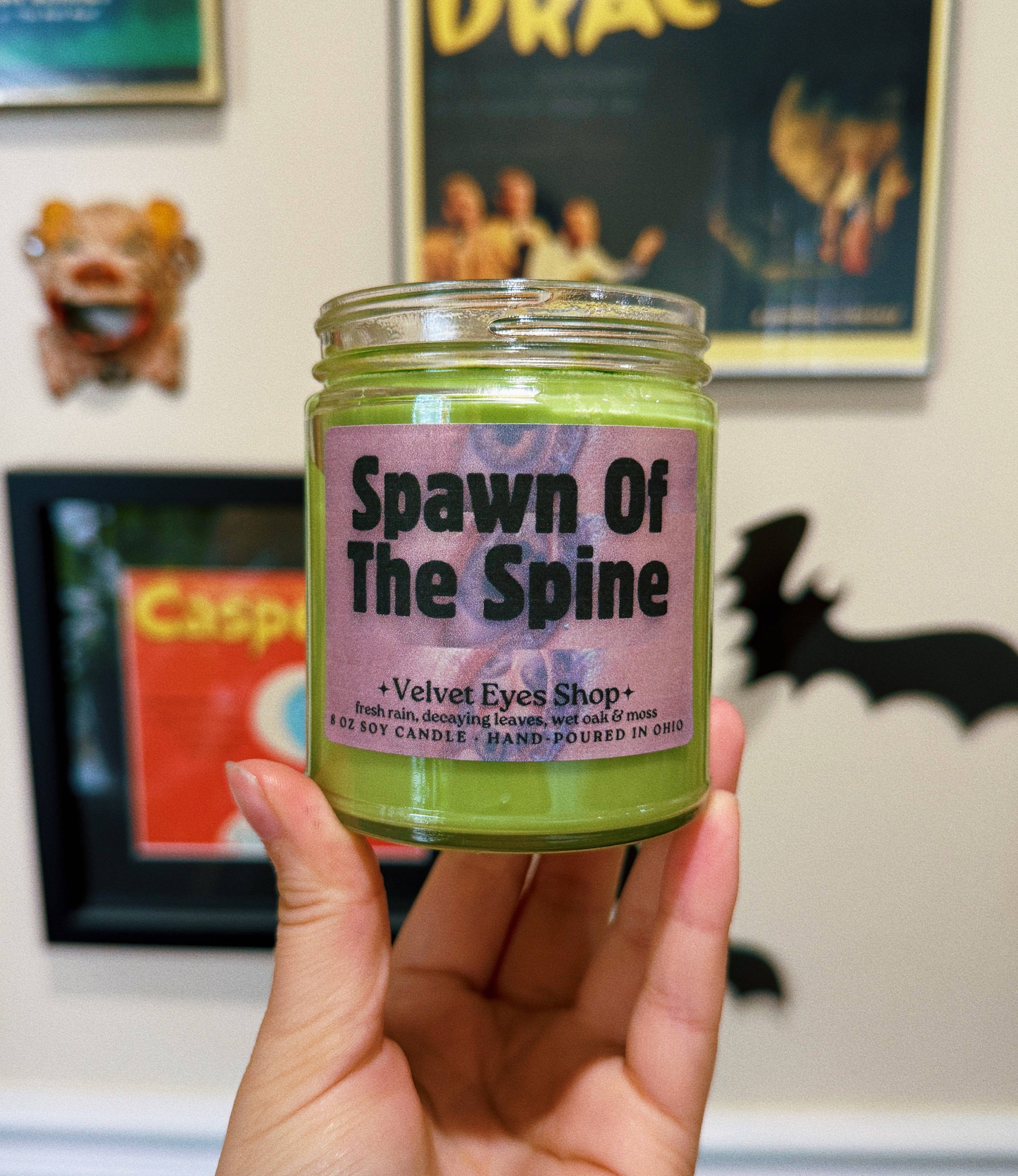 Velvet Eyes Shop - Wholesale Jar/Filled Candle - Spawn of the Spine Soy Candle - The Substance Inspired0