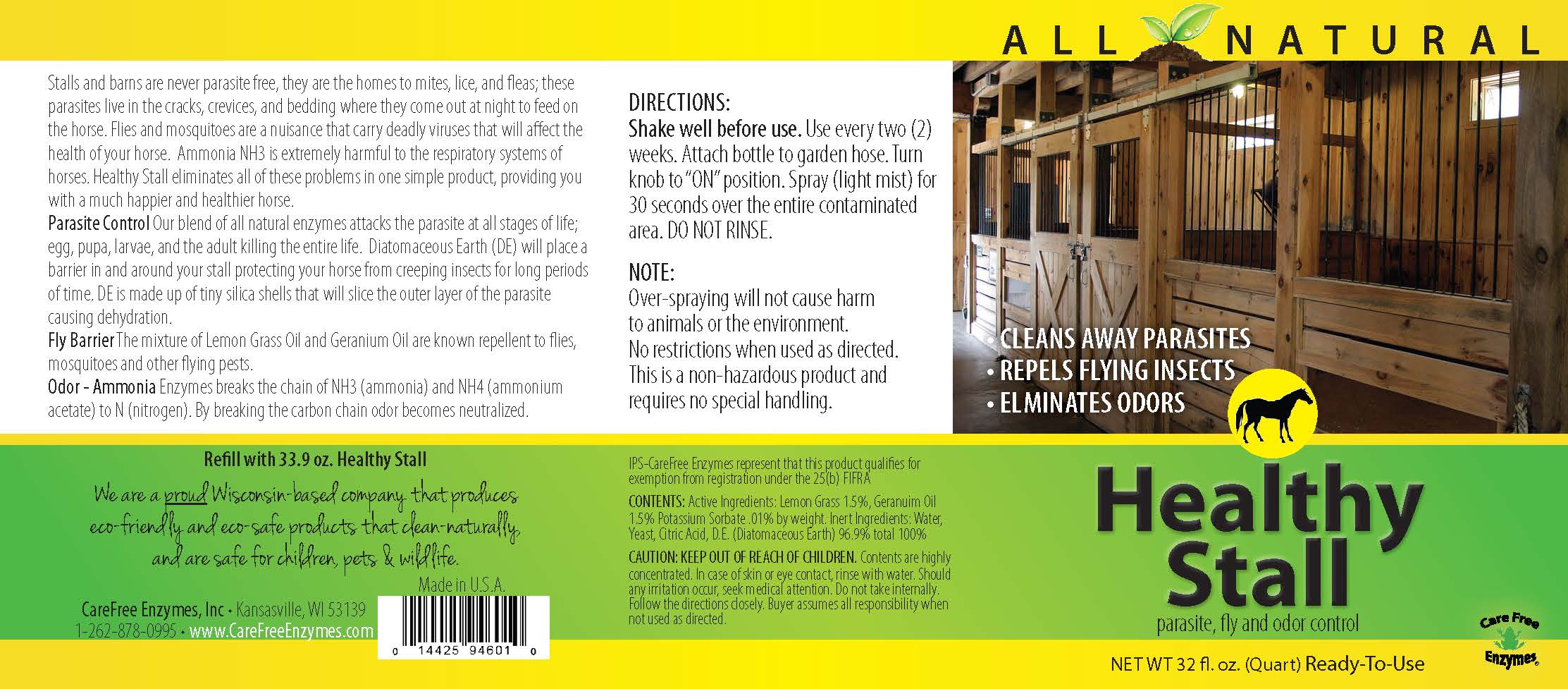 Carefree Enzymes - Vente Produit de nettoyage - Fournitures de nettoyage pour animaux Stall 32oz, Stall Protector1