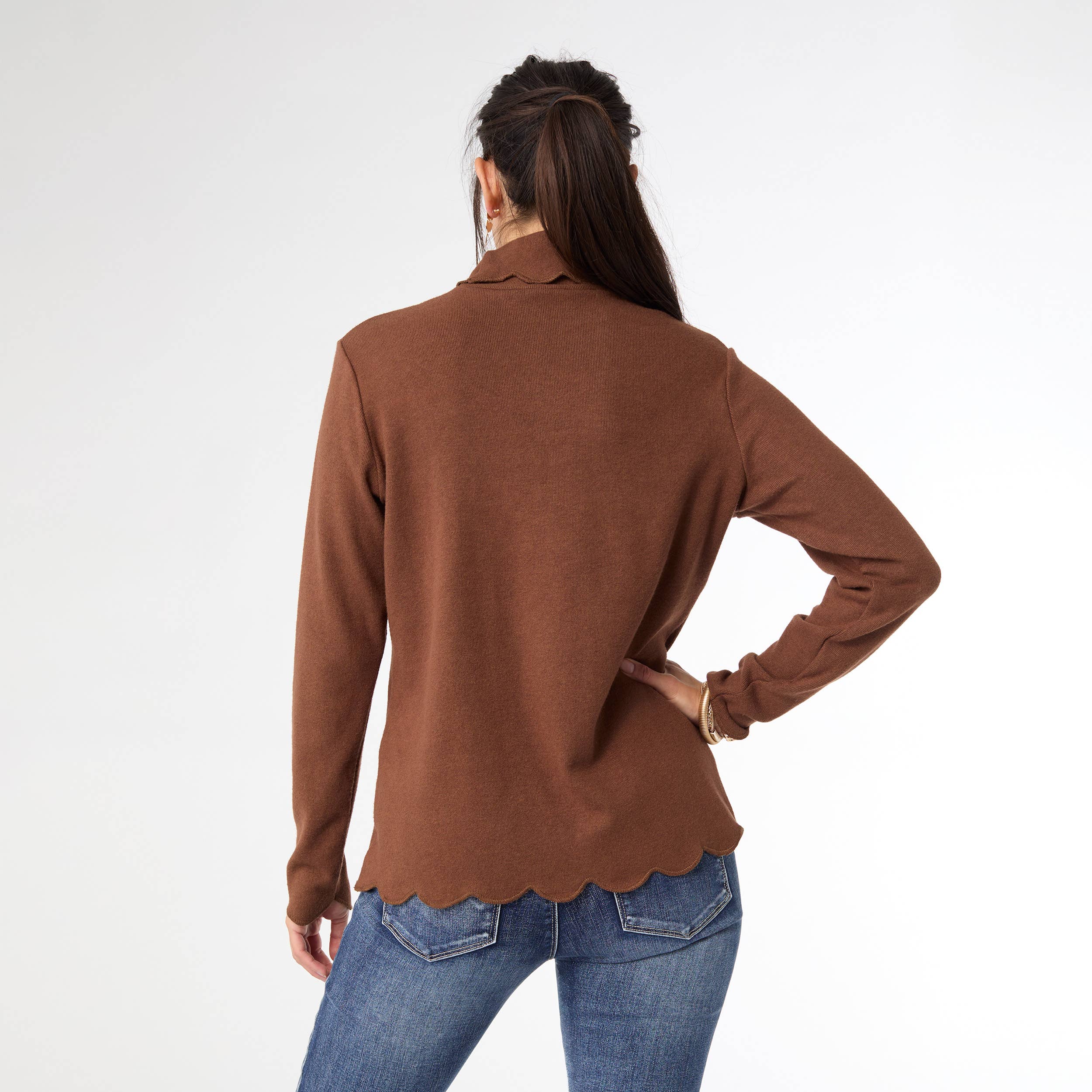 COCO + CARMEN - Wholesale Shirt - Women's - Ariana Turtleneck Top with Scalloped Trim3