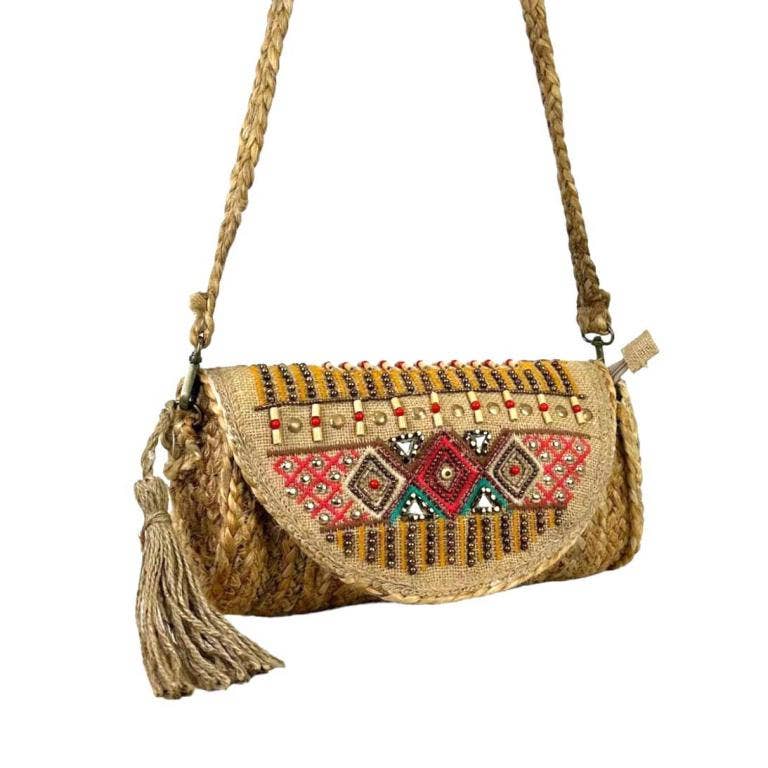 Natural Handmade Jute Bag with Embroidery and Exclusive Design RMAK132 for wholesale on Faire0