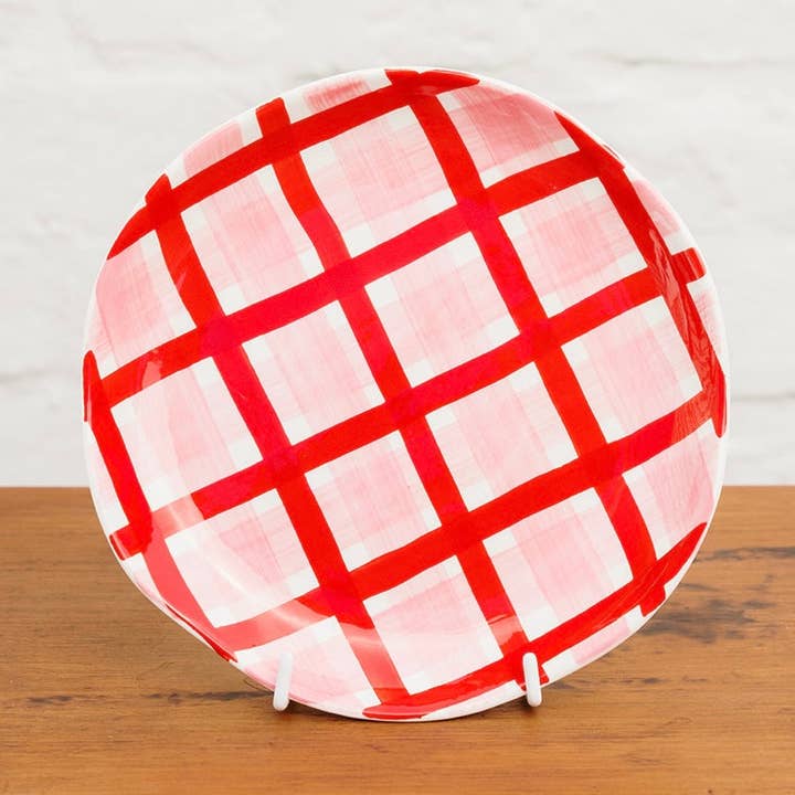 Side Plate - Pink & Red Gingham for wholesale by Noss and Co