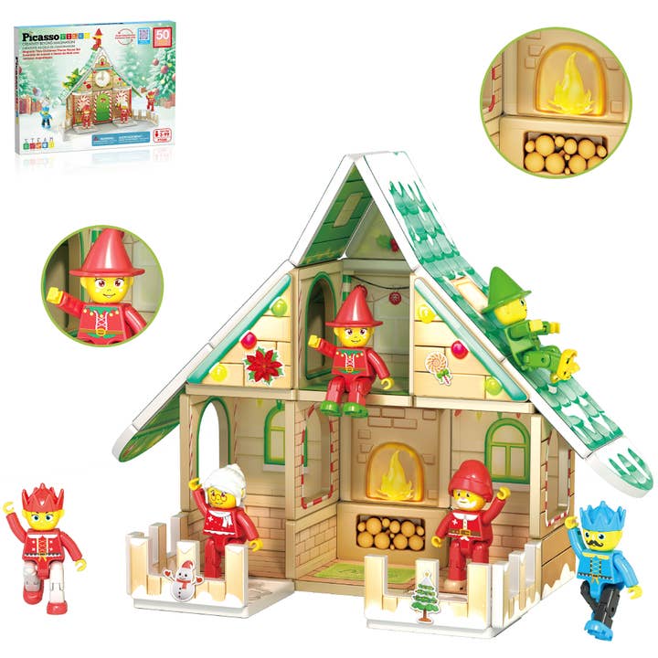 Set di Costruzione con Tessere Magnetiche 50 pezzi Holiday Cottage di PicassoTiles per la vendita all'ingrosso da parte di PicassoTiles
