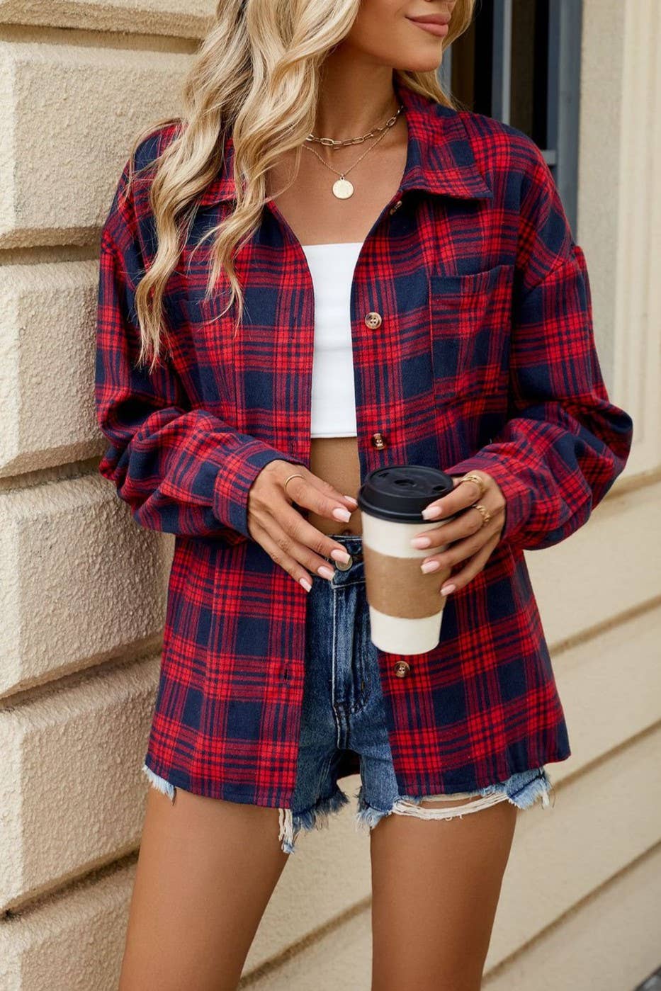 Rosa Clothing - Wholesale Shirt Jacket/Shacket - Women's - Rylor oversized plaid shirt15