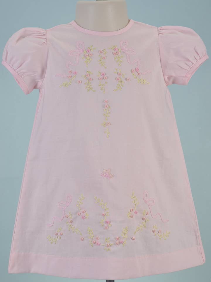 Hello Bebes! - Wholesale Dress - Baby - Pink Heirloom Rosebud Hand Embroidered Dress1