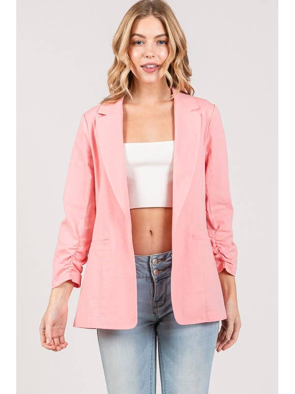 Linen Ruched Sleeve Blazer Jacket for wholesale by MintChoco