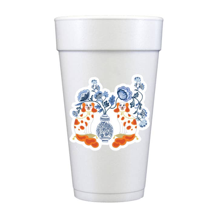 Staffordshire Dogs Full Color Foam Cups - Girly for wholesale by Sip Hip Hooray