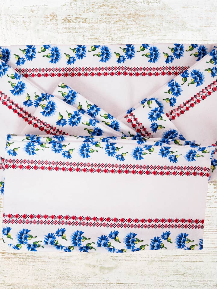 Nobana Belt White With Blue flowers 100% cotton for wholesale by OH KIMONO