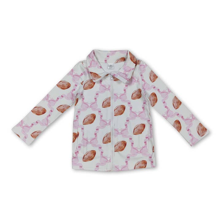 Yawoo Garments - Wholesale Athletic Top - Kids - Long sleeves pink bow football zipper kids girls yoga top0