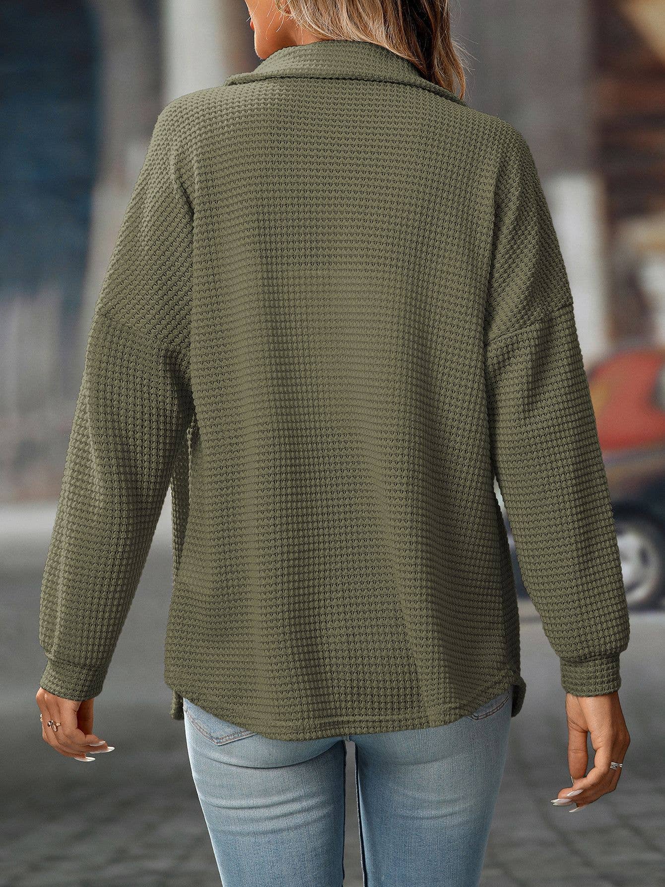 FULL TIME PURCHASE - Wholesale Button Down Shirt - Women's - Waffle Knit Button-Up Casual Loose Shirt13