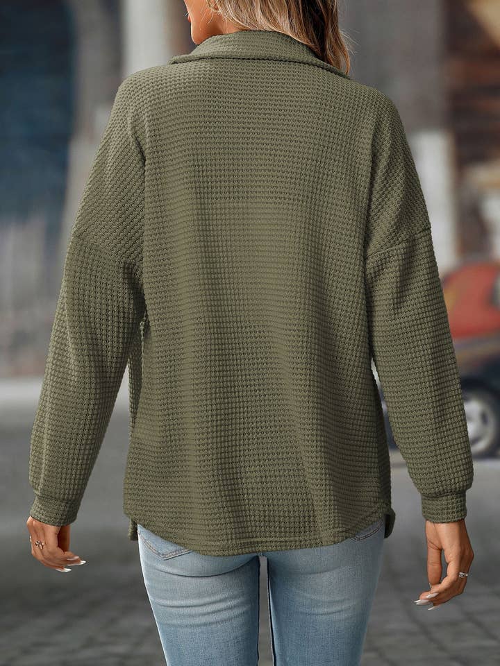 FULL TIME PURCHASE - Wholesale Button Down Shirt - Women's - Waffle Knit Button-Up Casual Loose Shirt13