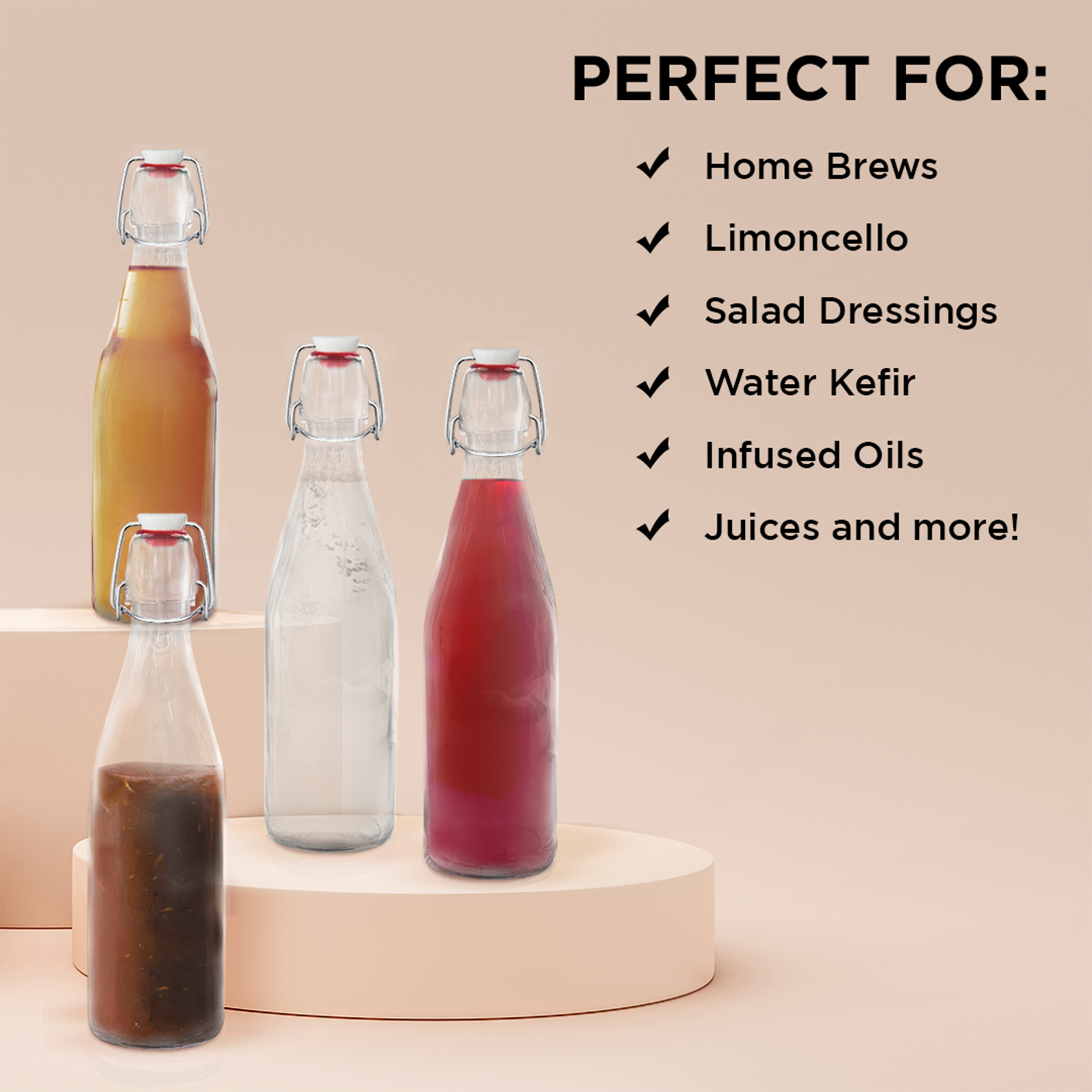 Nevlers - Wholesale Milk/Juice Bottle - Glass Swing Top Bottles - 17 oz. Round Design (Set of 12)10