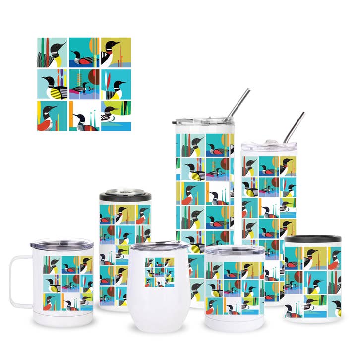 TAALLA Loon Collage Insulated Drinkware for wholesale by Creative Compass