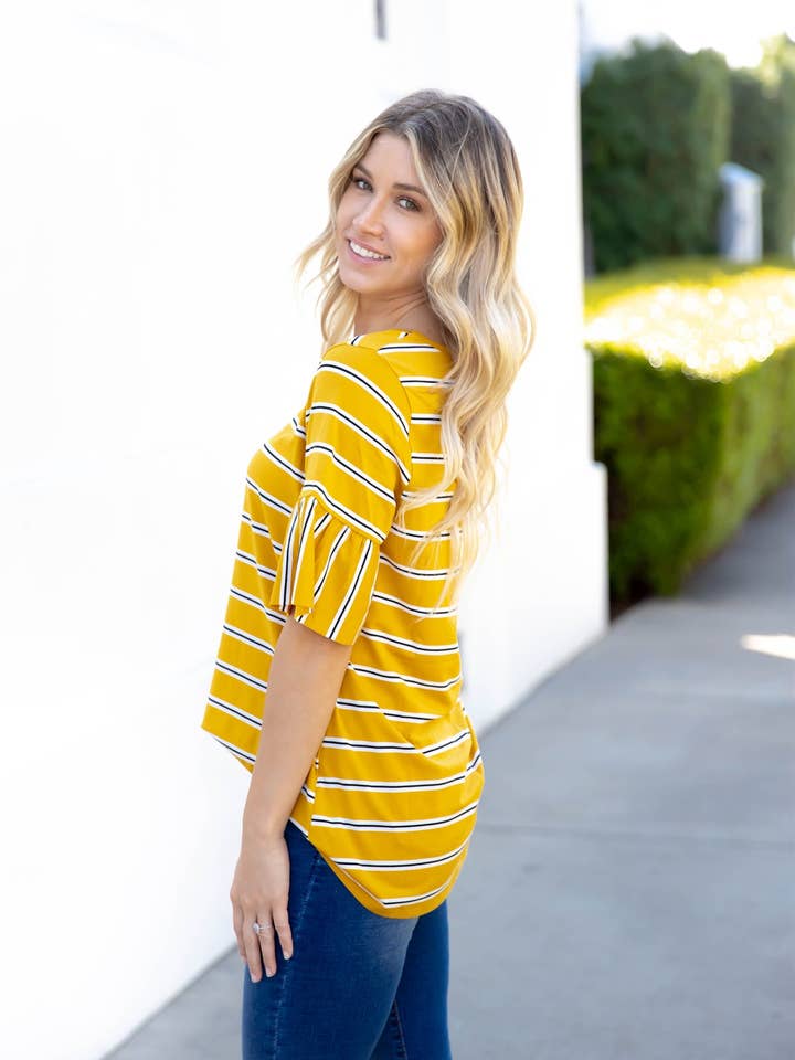 Tickled Teal - Vente Chemisier – femme - Haut Aleigha à manches évasées en forme de rayures6