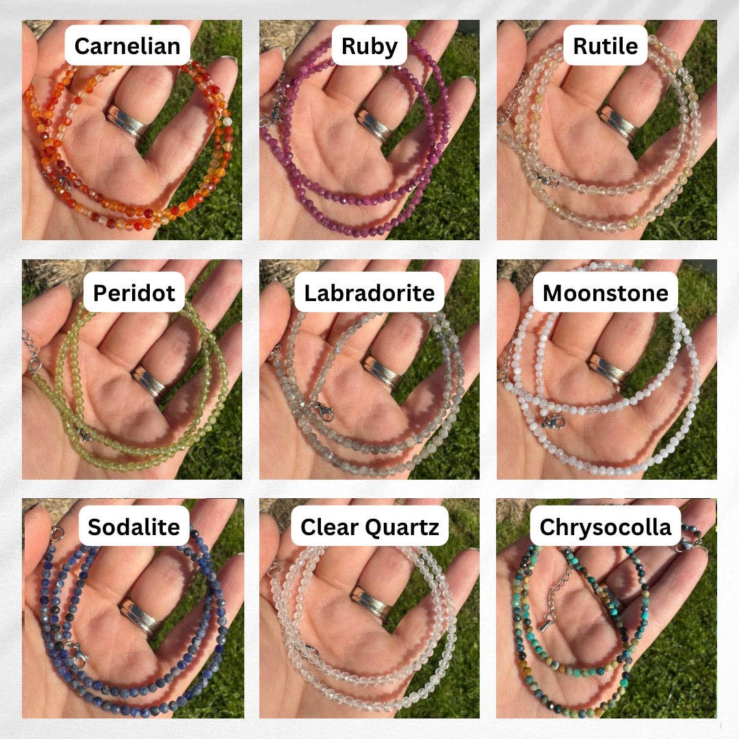 Moon Mountain Gems - Wholesale Beaded/Pearl Necklace - 3mm Faceted Gemstone Necklace, Dainty Crystal Necklace, Natural Gemstone Necklace, Facet Gemstone Necklace3