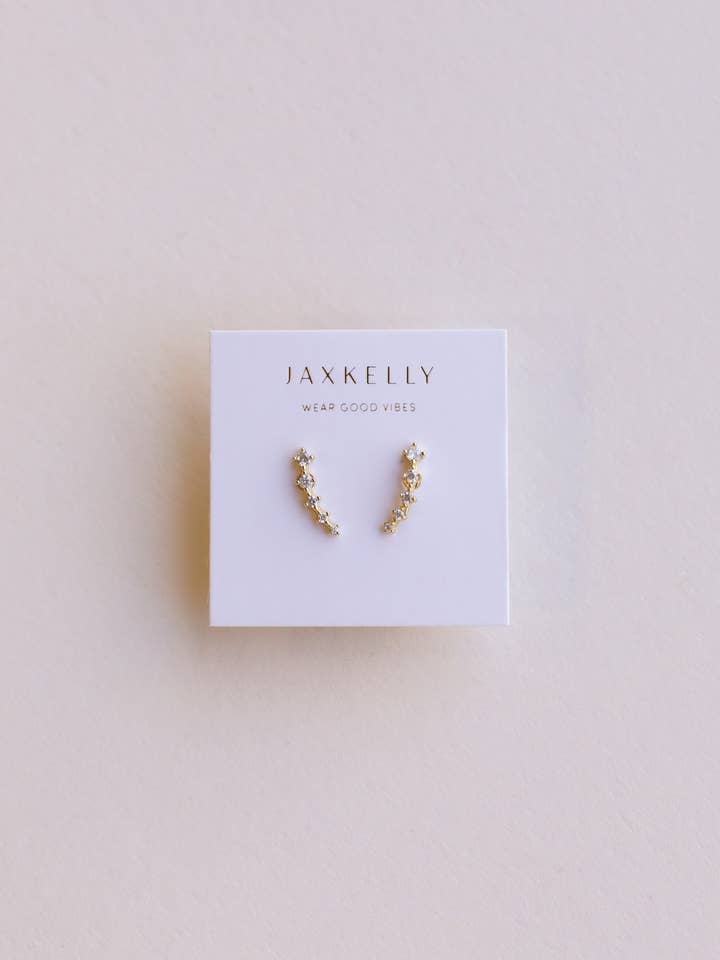 Crawler - White CZ - Gold Earrings for wholesale by JaxKelly