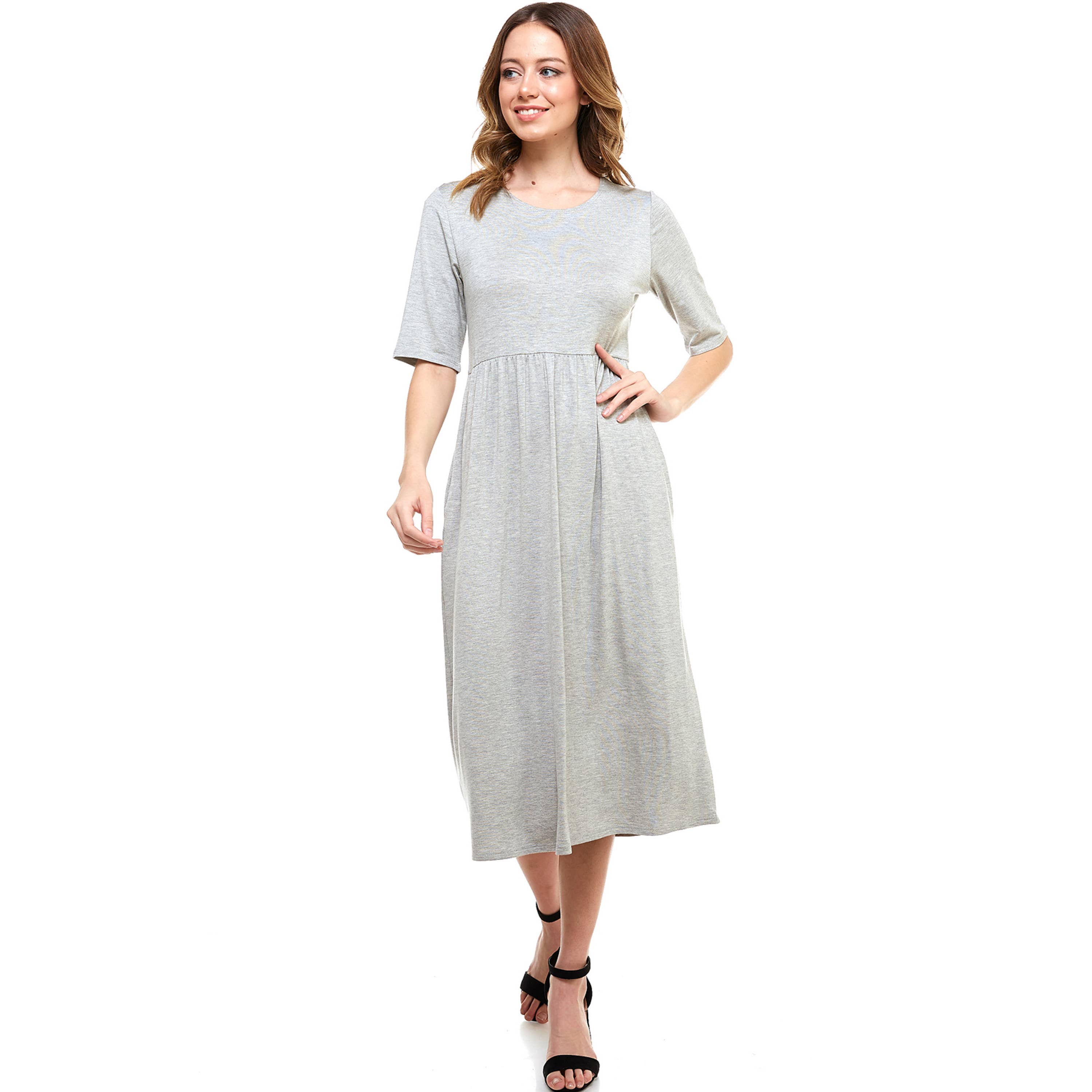 Hot Pink ADM-8267RS Elastic Waist Midi Dress With Pocket for wholesale on Faire6