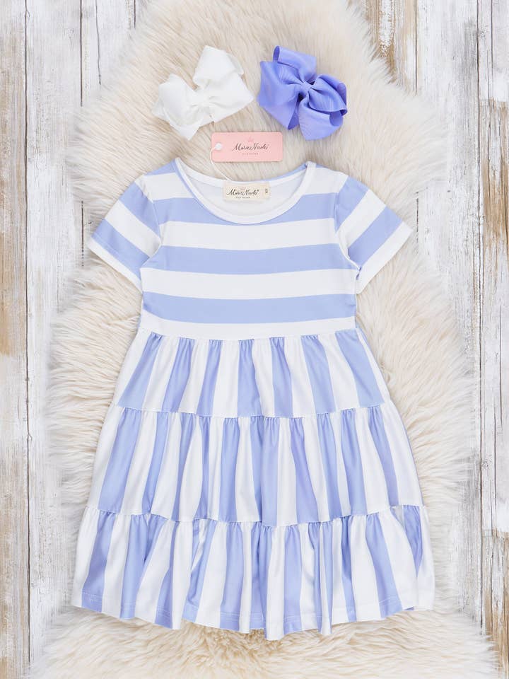 Marie Nicole Clothing - Wholesale Mommy & Me Sets - Mom & Me Ash Blue Striped Dress