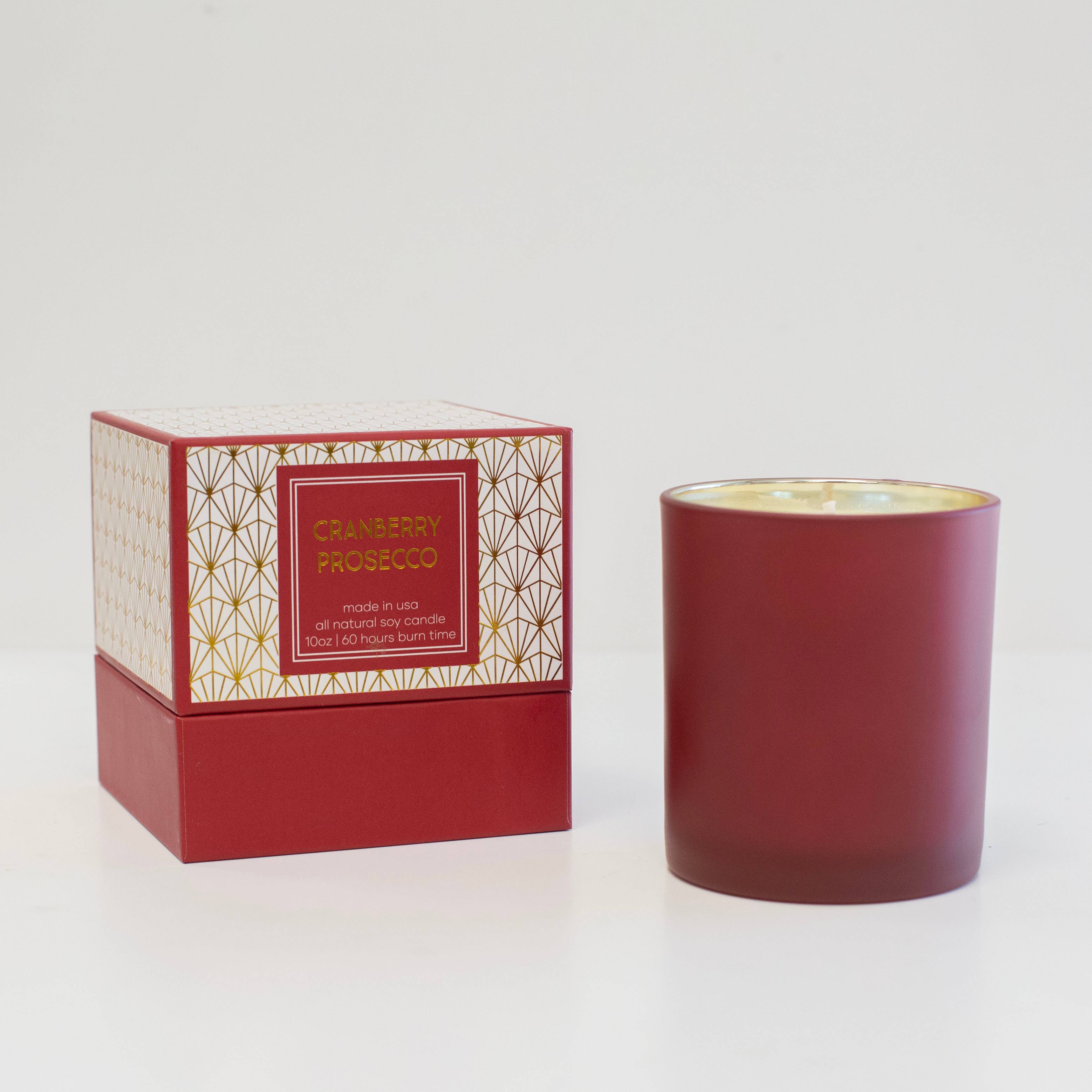 Mod Lounge Paper Company - Wholesale Jar/Filled Candle - Red Cranberry Prosecco Gold Foil Boxed Holiday Candle1