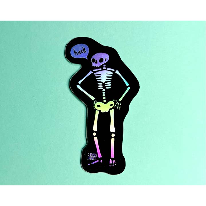 Holographic skeleton sticker for wholesale by 2Birds1Pencil Illustrations