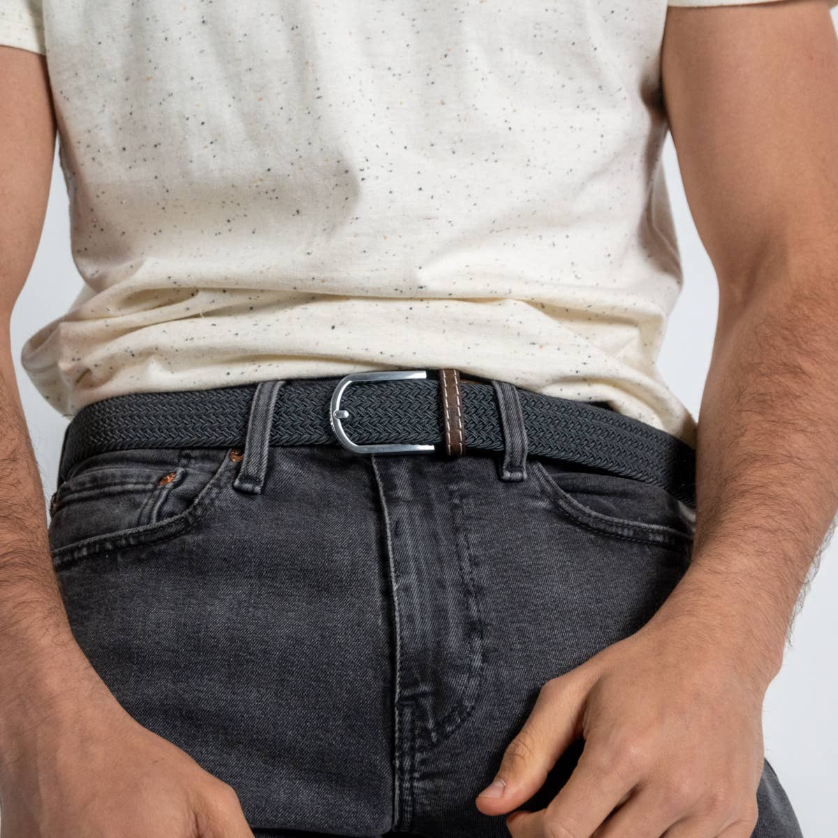 BILLYBELT - Wholesale Riem - Heren - Grijze elastische gevlochten riem van flanellen2