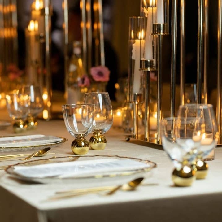 CLASSIC TOUCH DECOR INC. - Wholesale Wine Glass - Set of 6 Small Wine Glasses on Gold Ball Pedestal