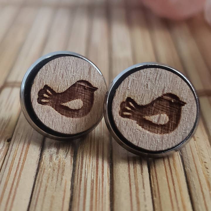 Tiny Bird Wood Studs for wholesale by Bellbottoms Macrame