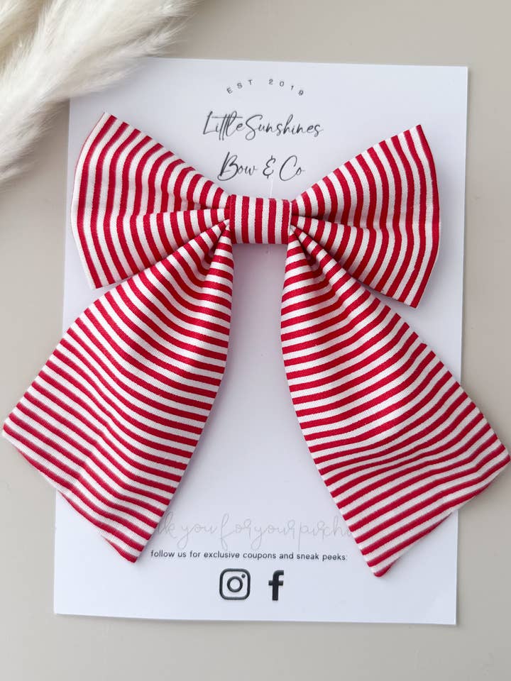 Red & White Stripes 4th of July Sailor Hair Bow for wholesale by Little Sunshines Bow & Co
