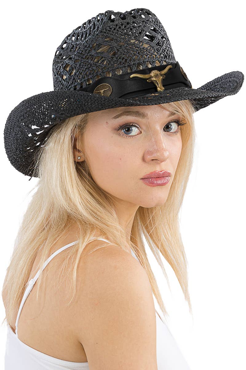 Cap Zone – Großhandel Cowboyhut – Damen – Gehäkelter Cowboyhut mit Longhorngürtel und Quarterhorse5