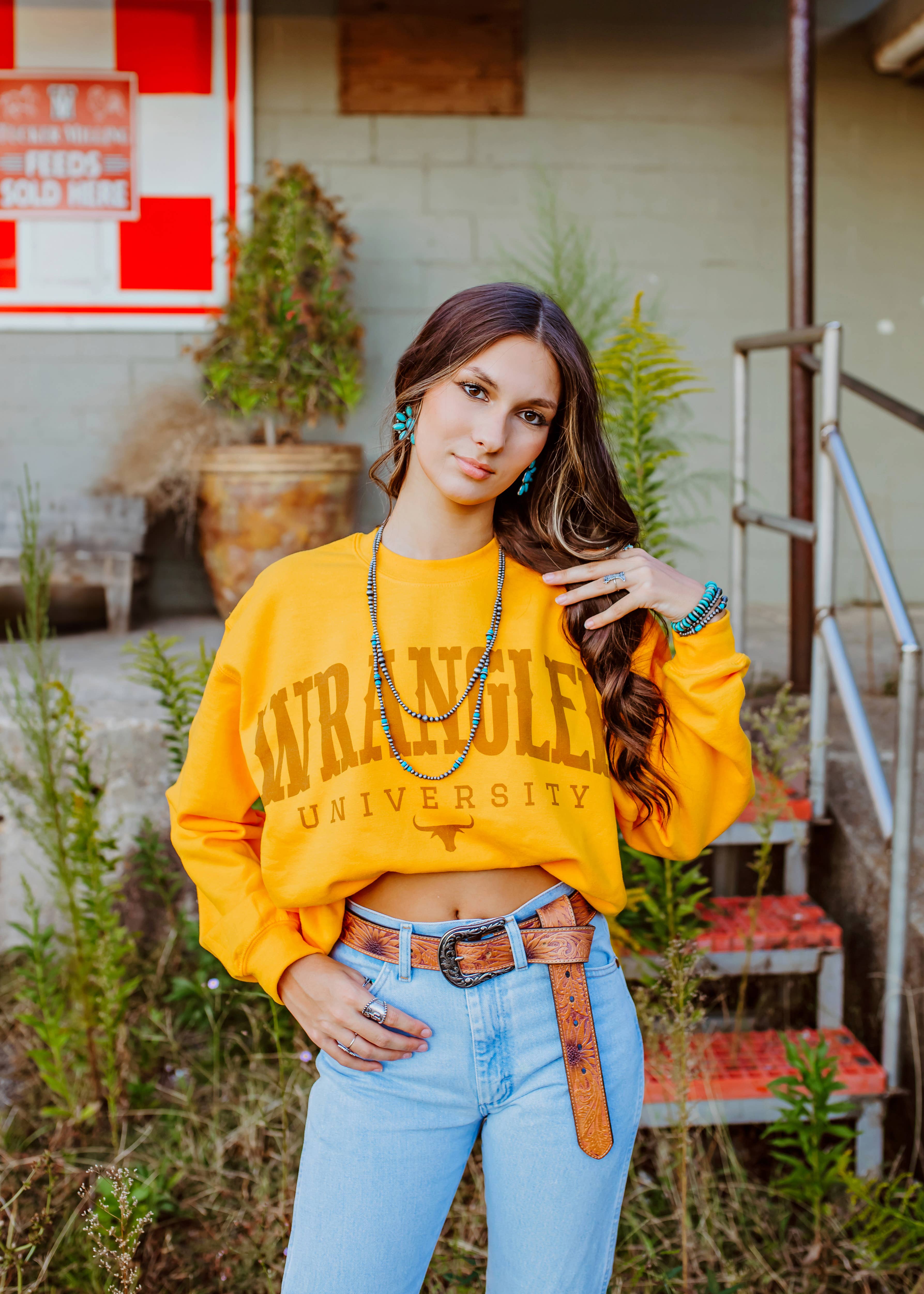 Midwestern Wildflower - Wholesale Graphic Sweatshirt - Women's - Wranglin’ country western graphic Crewneck sweatshirt4