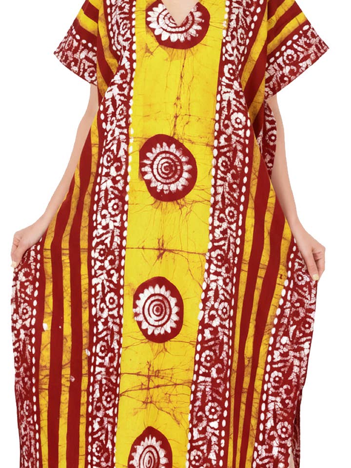 LA LEELA Women's Caftan Long Red Circle P01642 for wholesale by LA LEELA \ HAPPY BAY