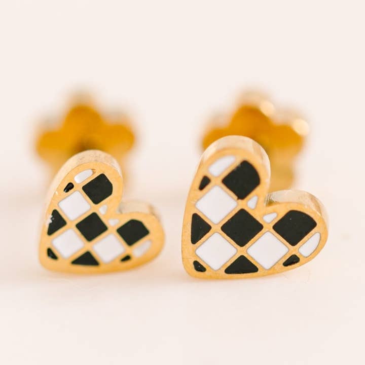 Lille sort/hvid ternet hjerte for engroshandel hos Pierced Co