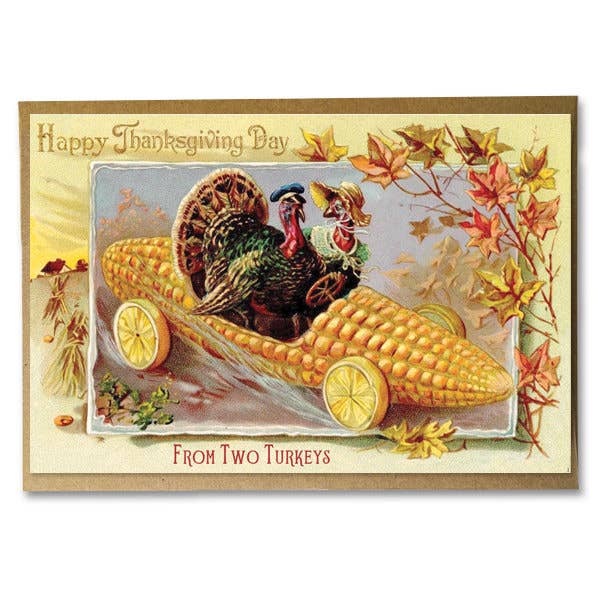 Biglietto di ringraziamento vintage; da due tacchini; immagini vintage per la vendita all'ingrosso da parte di A Zillion Dollars