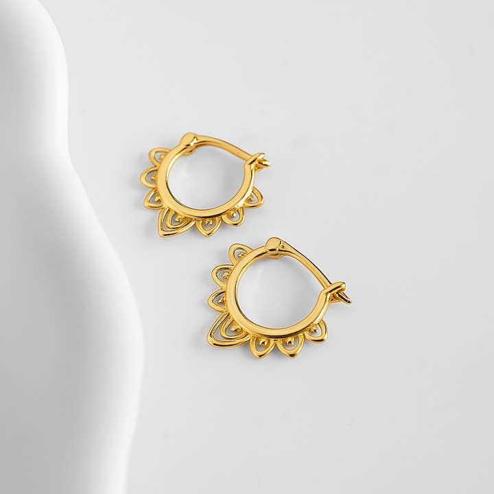 Lotus Vermeil Huggie Hoops for wholesale by Augusta Jewellery