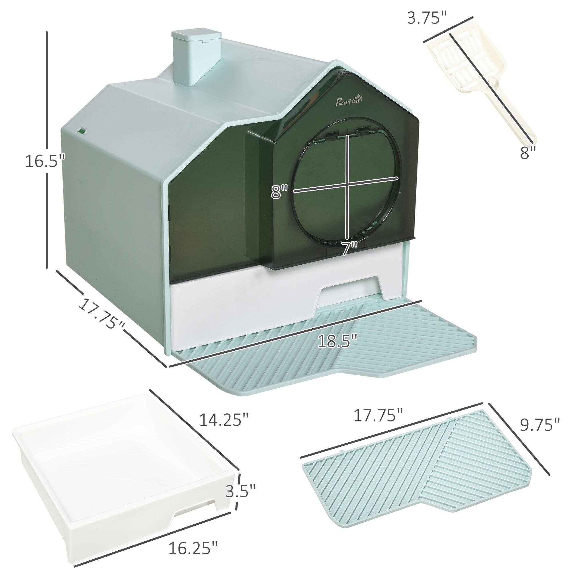 39F Inc. - Wholesale Cat Litter Box - PawHut Hooded Cat Litter Box - Light Blue, Mat/Drawer/Scoop2
