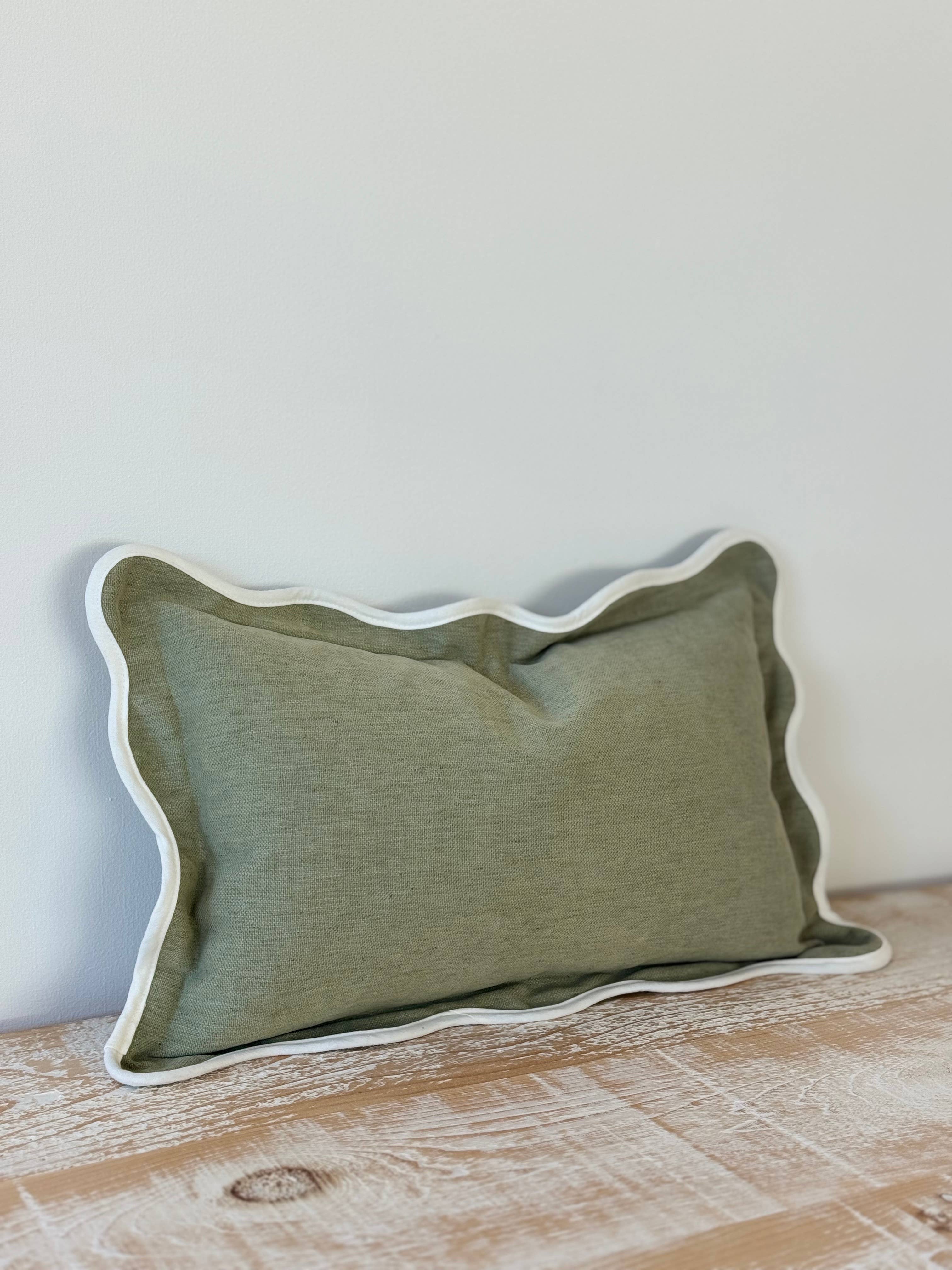 Ellenvale Trade – wholesale Throw pillow cover – Chloe Sage Scalloped Edge Cushion 50x302