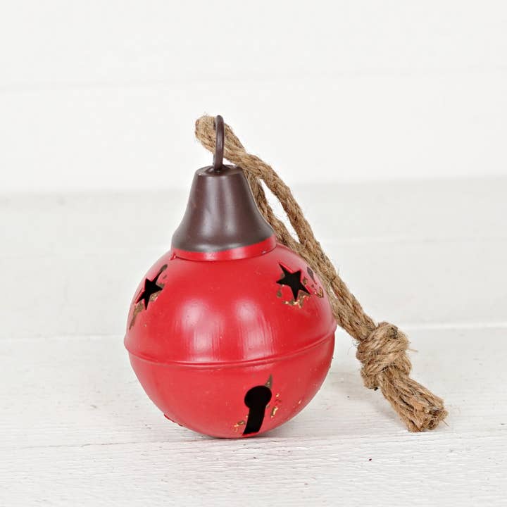 Impressive Enterprises, Inc. - Wholesale Ornament - M9970-Aged Finish Metal Bell w.Jute Loop-Red(4.75inx4.75inx7