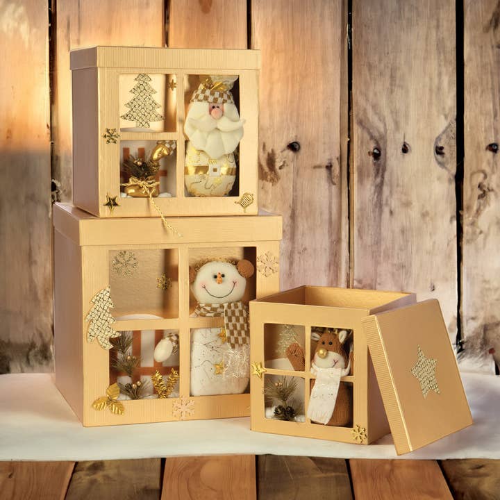 Willow Group - Vente Boîtes décoratives - BOÎTES EMPILABLES PPRBRD S/3SQ, DORÉES3