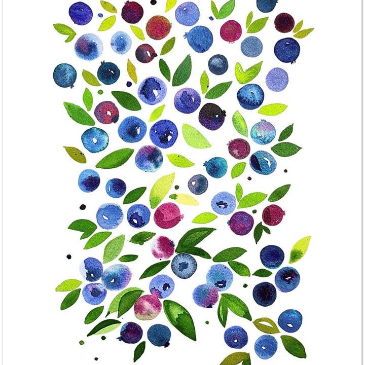 Kristin F. Simmons Watercolors – wholesale Kontorsmateriel/Notecard Set – Lyxiga kort ~ Vilda Maine-blåbär - 4-kortspaket