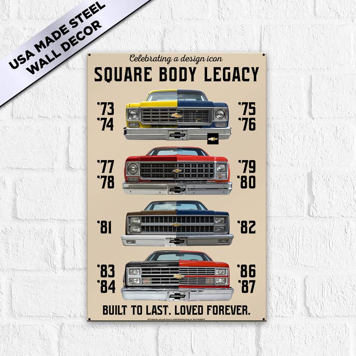 Chevrolet C10 Truck USA-gemaakte stalen wanddecoratie 12” x 18” – Square Body Evolution Bord voor wholesale door Sunbeltgifts | Licensed Home Wall Decor