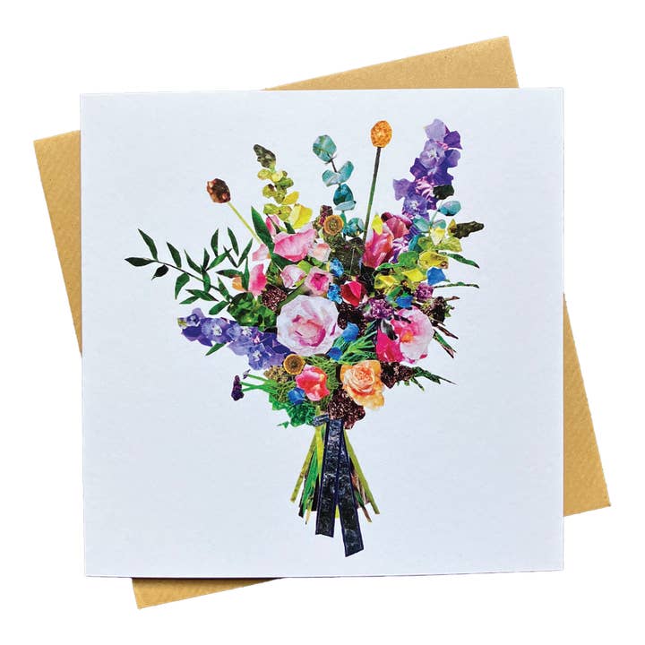 Delphinium & Roses Flower Bouquet Greetings Card for wholesale by Soodle Street Studio