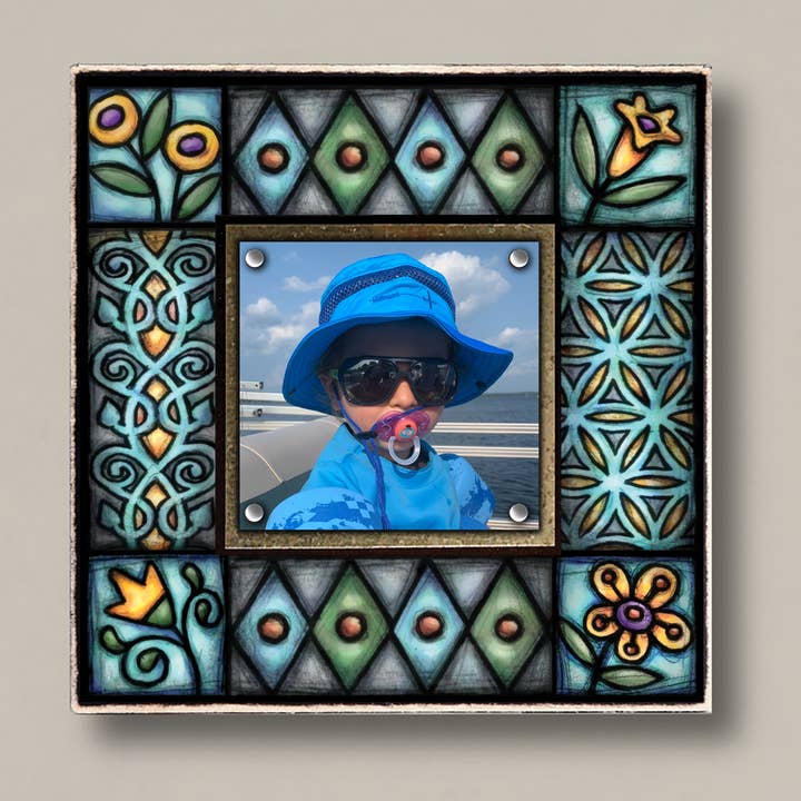 SAF38 - Blue Motif Picture Frame for wholesale by Macone Clay / Spooner Creek