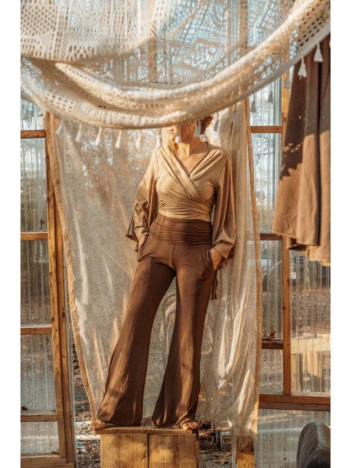 Gardenbelle Shop - Wholesale Blouse - Women's - OrganicEcoVero Boho Bell Sleeve Yoga Wrap Top Flare Cozy Top7