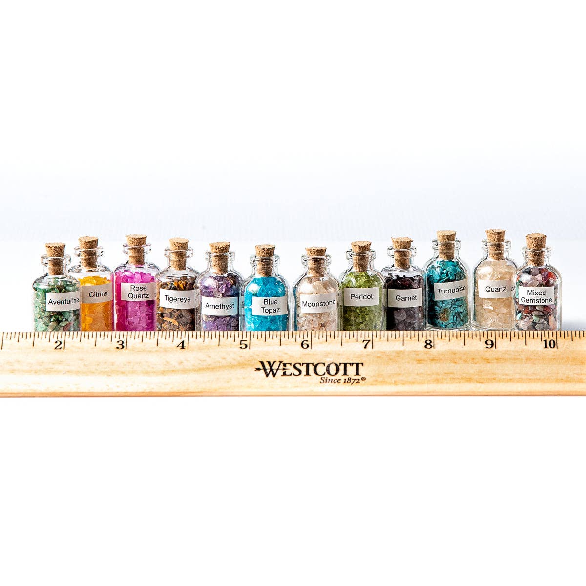 Tree of Life Gems – wholesale Spiritual stone/crystal – 9 Tumbled Chip Crystal Gemstone Mini Bottles3