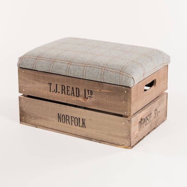 Dove tweed footstool for wholesale by Tiffany Jayne
