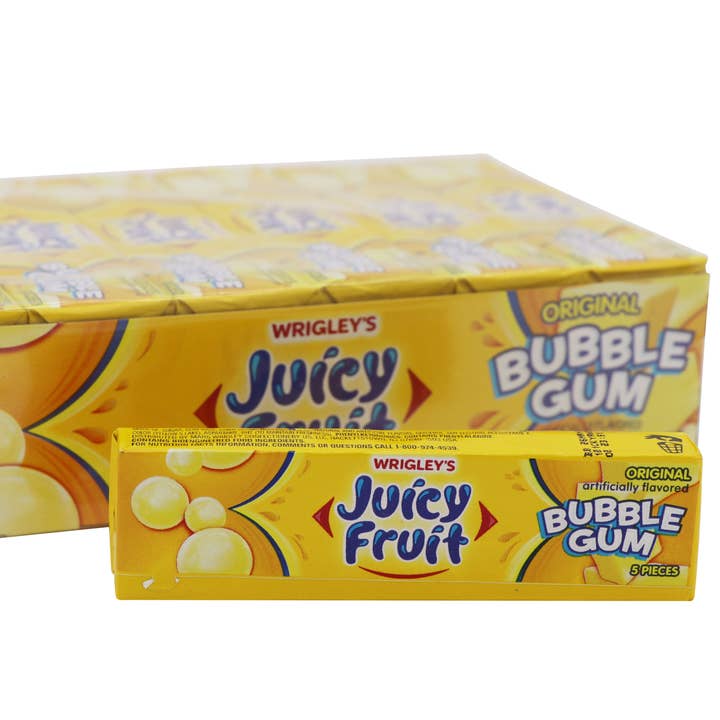 Juicy Fruit Bubble Gum 5pc pack, 18ct for wholesale by Grandpa Joe's Candy Shop