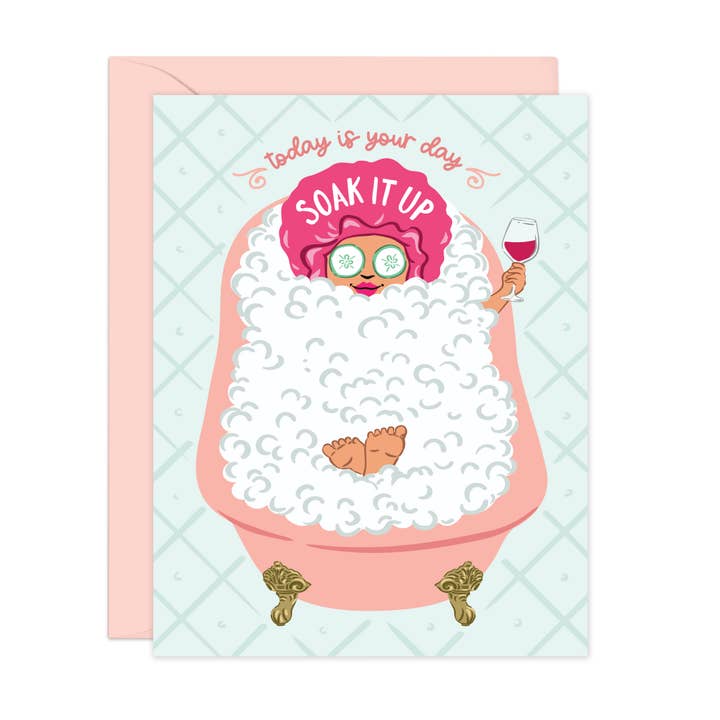Soak It Up | Spa Bathtub Birthday Card (A2) for wholesale by Lucy Loves Paper