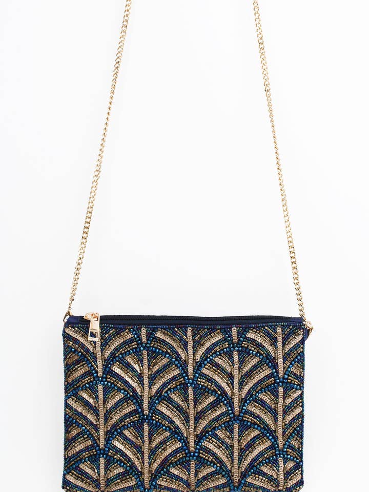 DARK BLUE AND GOLD SWIRL ART DECO BAG for wholesale by My Doris