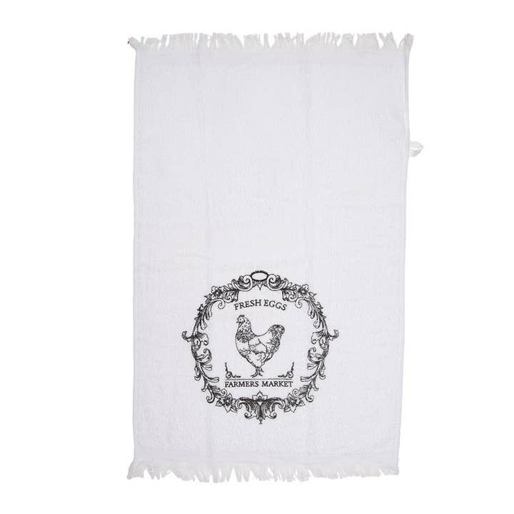 Clayre & Eef - Wholesale Hand Towel - CTRFL Guest Towel 40x66 cm White Cotton Rooster1